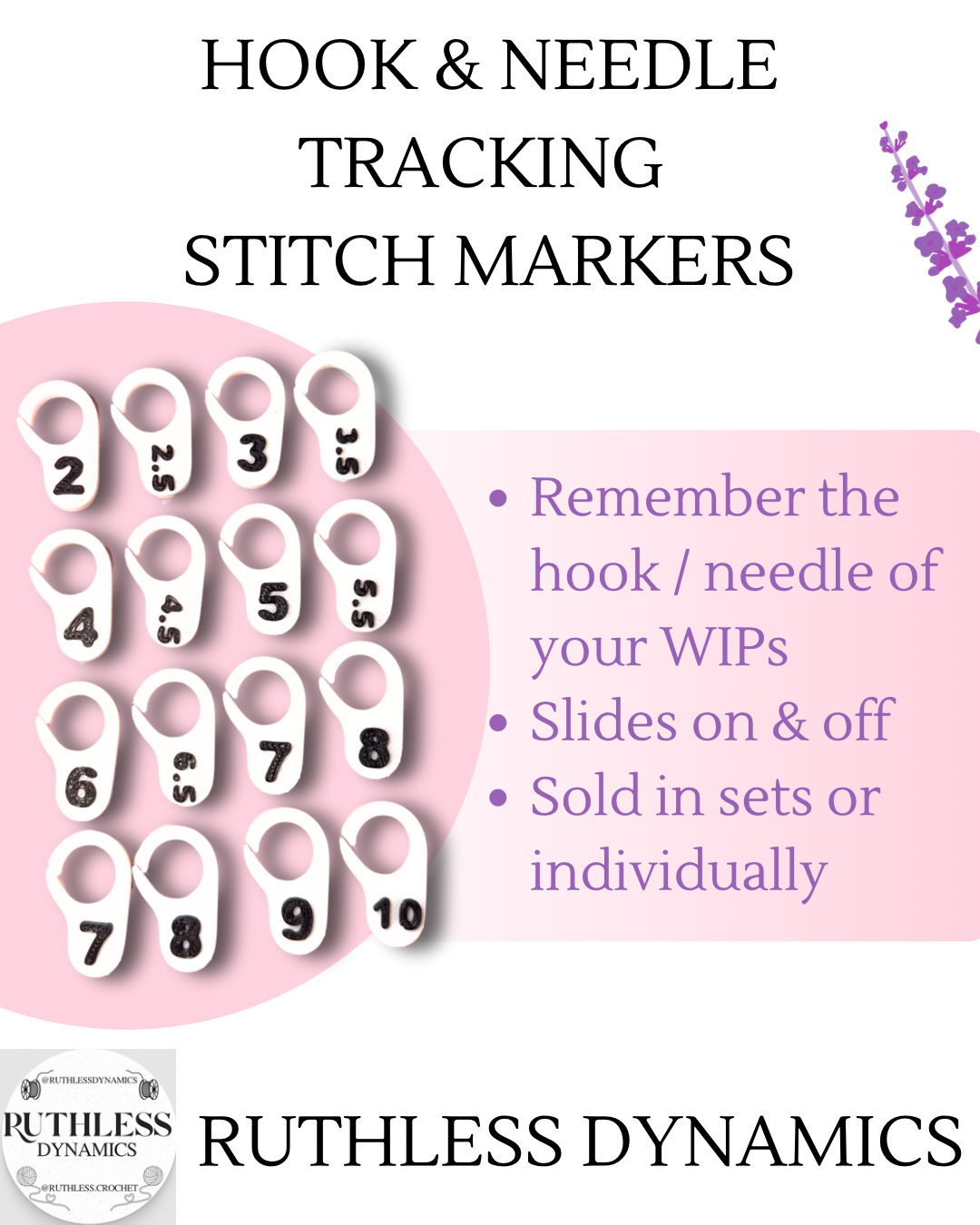 Hook & Needle Size Numbered Stitch Markers – WIP Progress Tags (Set of 5, 3mm–5mm) – Crochet & Knitting Tools