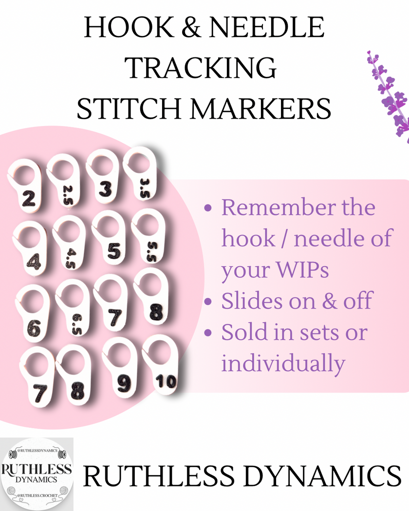 Hook & Needle Size Numbered Stitch Markers – WIP Progress Tags (Set of 5, 3mm–5mm) – Crochet & Knitting Tools