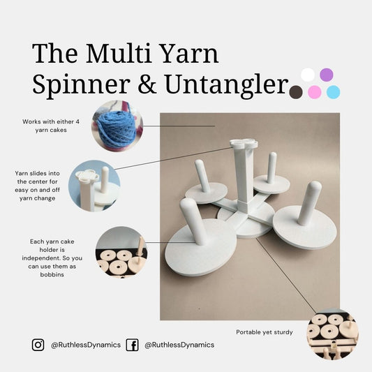 Multi-Yarn Spinner with Removable Bobbins – Fits All Yarn Cakes, 3D Printed for Crocheters & Knitters