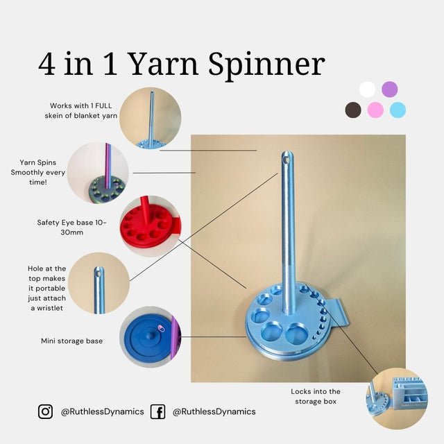 Portable / table yarn spinner, with eye sizer and mini storage base