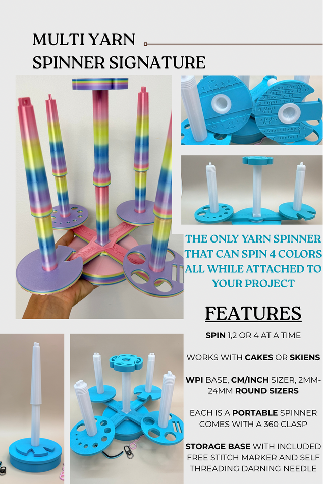 THE MULTI Yarn Spinner System | Yarn Holder for Crocheting & Knitting | Dual Yarn Untangler | Crochet Hook Holder | Amigurumi Tools | Yarn Cake Holder | Made to Order