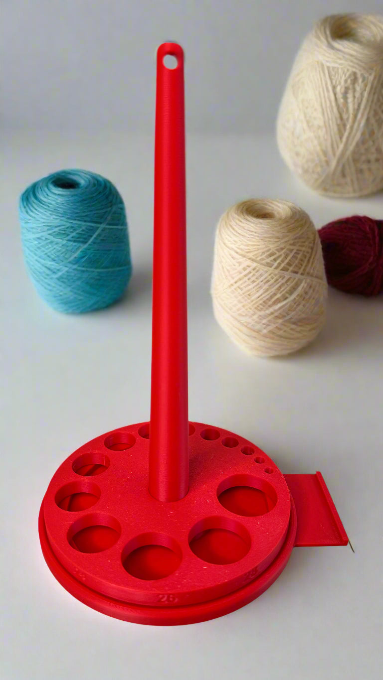 Portable / table yarn spinner, with eye sizer and mini storage base