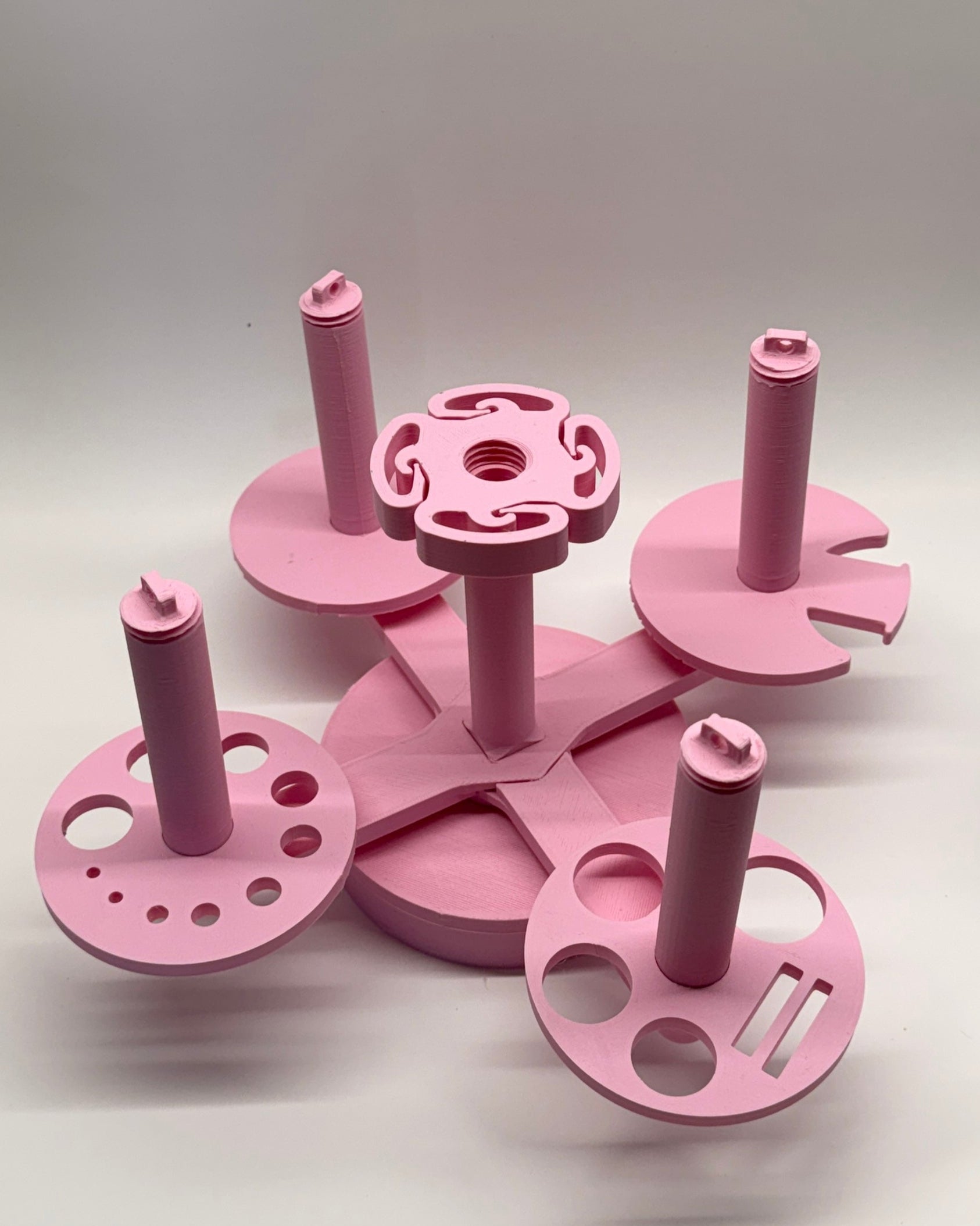 Multi Yarn Spinner 2.0 with removable yarn bobbins and smooth center spin for colorwork