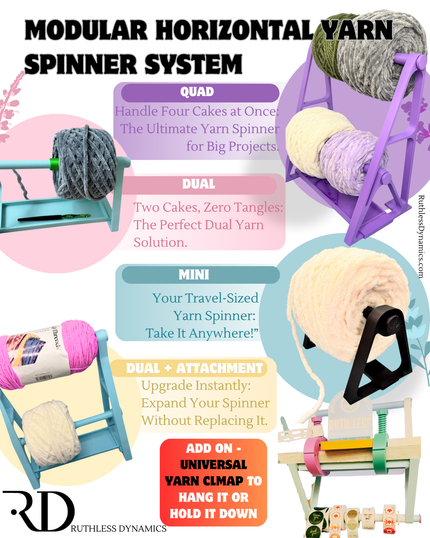 Modular Horizontal Yarn Spinner System – Dual & Quad Yarn Holder for Cakes and Skeins