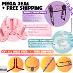 Mega Deal Bundle – All Included Tools and Free Gifts

Phone & Tablet Stand – Adjustable, Portable, Sturdy for Crafters

Multi Yarn Spinner – Untangles Yarn, Holds 4 Skeins or Cakes

Universal Yarn Clamp – Redirects Yarn, Center Pull Anywhere

Board Holders – Lightweight & Durable

Yarn Straps – Keep Skeins Tidy

Stitch Markers – Secure & Flexible

Ami Sticks – Easy sewing Plushie parts together - stays in place

J Darning Needle – Curved for Easy Yarn Threading